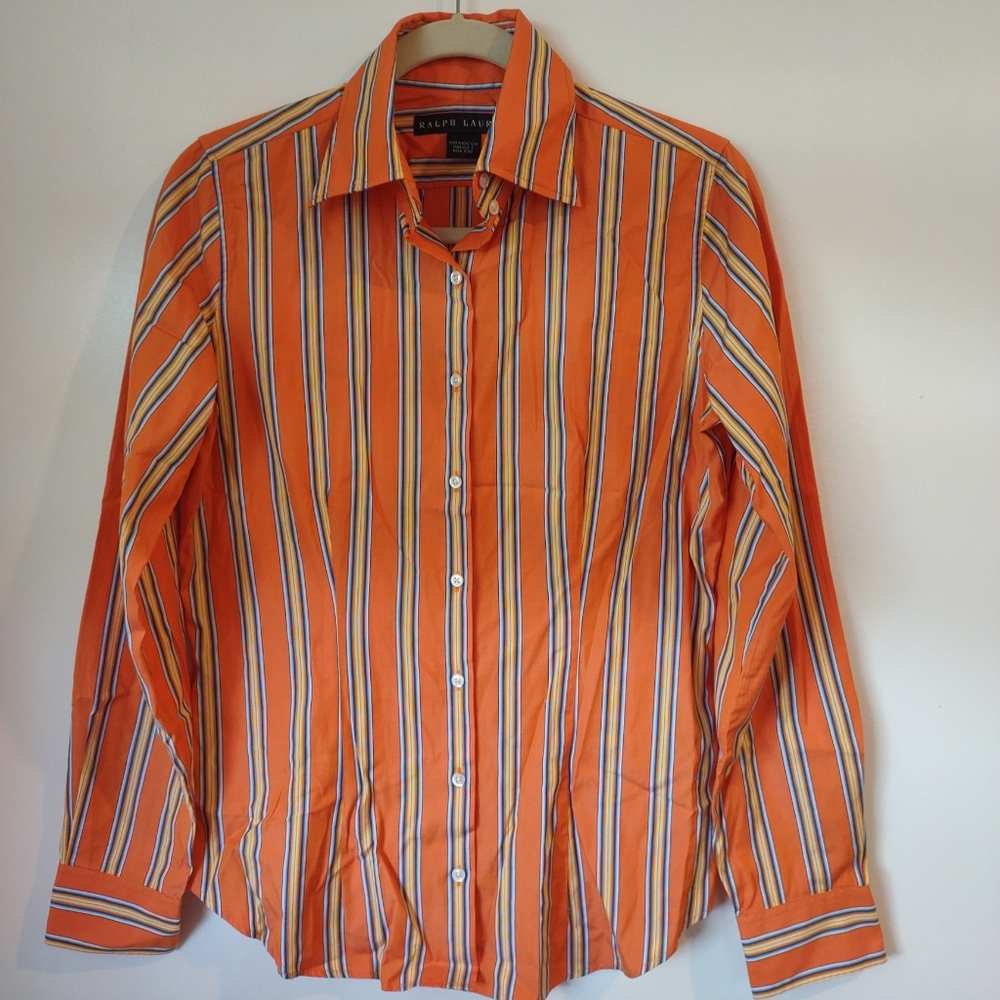 Women' s Ralph Lauren Tunic Long Sleeves Blouse Size M Multicolor strips